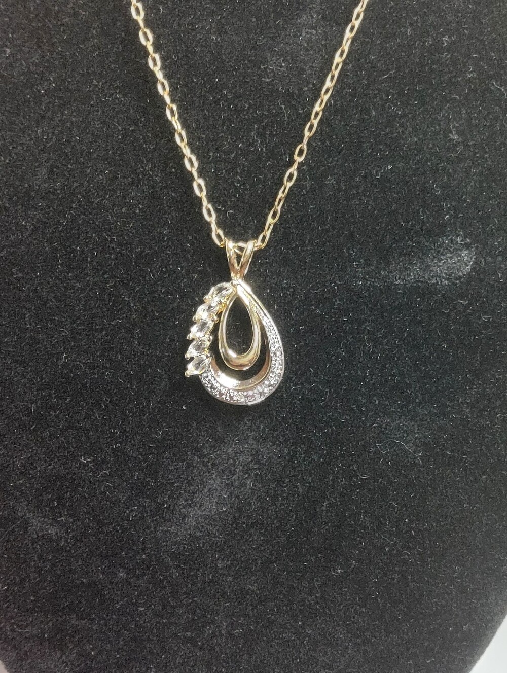 White Topaz Diamond Accent Pendant Necklace 18K Yellow Gold Over Bronze 0.27 CTW - Picture 4 of 5